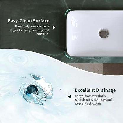 DeerValley Bathroom Vessel Sink, 19.29'' x 11.81'' x 4.72'' Semi Recessed Bathroom Sink Rectangular White Ceramic Sinks for Bathroom Modern Bath Sink Bowl Vanity Sinks Above Counter Basin DV-1V0047