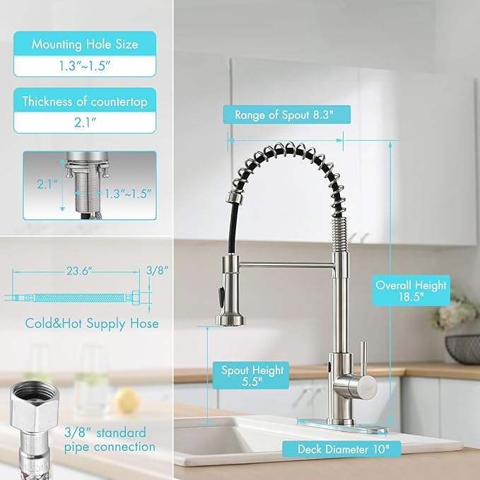 GIMILI Touchless Kitchen Faucet with AC Adapter, Smart Motion Sensor Hands Free Single Handle Kitchen Sink Faucet with Pull Down Sprayer, Brushed Nickel