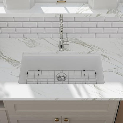 Kichae 33 Granite Composite Kitchen Sink - 33"x19" Grainte Kitchen Sink Workstation Undermount Quartz Sink White Deep Single Bowl Basin