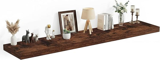 Heimlove 12 Inch Deep Floating Shelves, 72 x 12 inches Long Wall Shelf, Large Extra Display Shelf & Storage Shelf, Rustic Wood Wall Shelves for Fireplace Mantel, Rustic Brown - 1Pack