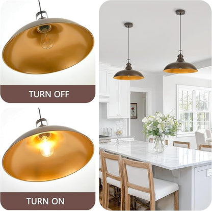 Refice 17 Inch Farmhouse Pendant Lights Kitchen Island Oil Rubbed Bronze Pendant Lighting Industrial Dome Island Pendant Lights, Adjustable Height, Hanging Lights, Dining Room, Barn