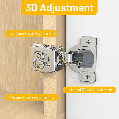 Furniware 20 Pack 10 Pairs 1-1/4 inch Overlay Soft Close Hinges for Face Frame Kitchen Cabinet Hinges Satin Nickel - 3 Way Adjustability Concealed Soft Close Hinges Damper Self Closing