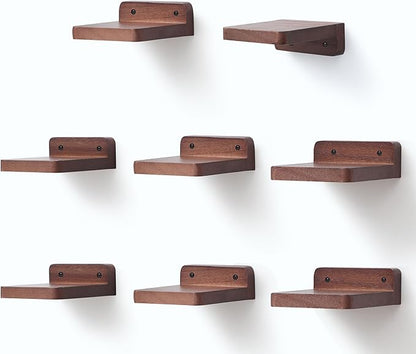Small Floating Shelf, 4x4 Inch Display Ledges for Wall,Mini Shelves,Rustic Wood Shelf for Bedroom Living Room Bathroom Kitchen (8, Light Walnut)