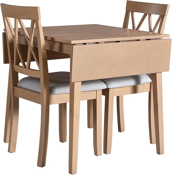 Ball & Cast 5-Piece Farmhouse Drop Leaf Folding Dining Table with Chairs, 29.57"~45.67" Extendable Table w/4pcs Backrest Dining-Chair, Foldable Kitchen Breakfast Set for 4,Space Saving,Natural