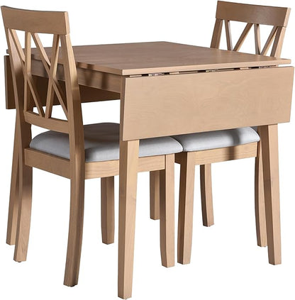 Ball & Cast 5-Piece Farmhouse Drop Leaf Folding Dining Table with Chairs, 29.57"~45.67" Extendable Table w/4pcs Backrest Dining-Chair, Foldable Kitchen Breakfast Set for 4,Space Saving,Natural