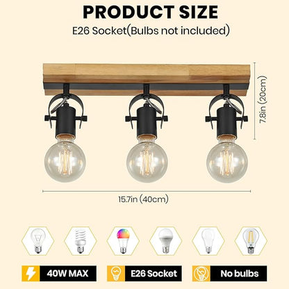 SEEBLEN Industrial Track Lighting Fixtures Ceiling, Farmhouse Wood Ceiling Spot Lighting,Rustic Kitchen Ceiling Light Fixtures for Kitchen Bedroom Bathroom Hallway.