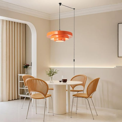 Plug in Pendant Light Fixtures, Plug in Chandelier Mid Century Modern Hanging Lamp with Pulley Nordic Style Pendant Lamp Metal Shade On/Off Switch Hanging Light for Living Room Dining Bedroom Kitchen