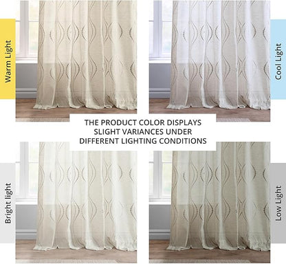 HPD Half Price Drapes Embroidered Linen Sheer Curtains for Living Room 50 X 84 (1 Panel), Rod Pocket Window Curtains for Bedroom, Suez Natural