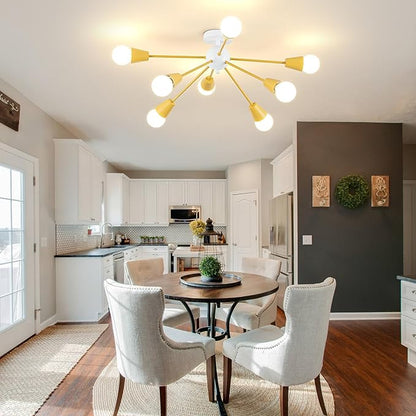 Yellow Sputnik Ceiling Light Fixture, 8-Lights Kids Ceiling Light Semi Flush Mount Ceiling Lights for Bedroom Entryway Kitchen
