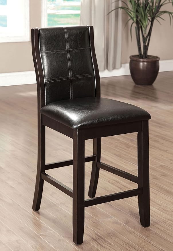 Set of 2 Transitional Counter Height Chairs, Brown Cherry Finish with Espresso Upholstered Seats, Stylish Design for Kitchen Island or Bar