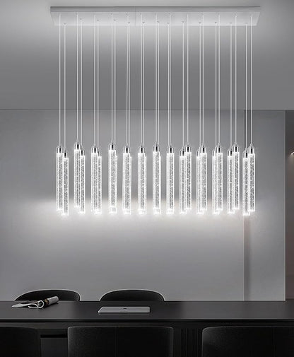 Rectangular Chandeliers 26-Lights Long Light for Entryway LED Dimmable Chandeliers Lighting Fixture Flat Sloped High Ceiling Pendant Lights Crystal for Living Room Foyer Hallway Staircase Silver