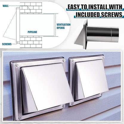 Gisafai 4" Dryer Vent Cover Outside with Stainless Steel Guard Outdoor Wall Dryer Exhaust Vent Cap with Removable Extension Pipe, Non-return Flap and Sealing Gasket Grille Screen