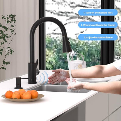 Touchless Kitchen Faucet with Pull-Down Sprayer, Kitchen Sink Faucet Stainless Steel Faucets with Soap Dispensor, Single Handle Hands-Free Sensor Suitable for 1 to 4 Hole Sink