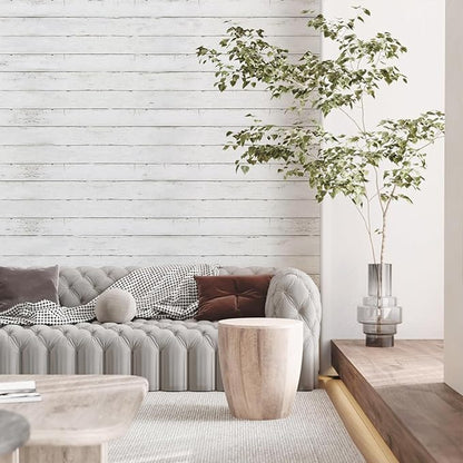 Abyssaly White Gray Wood Contact Paper 35.4 in X 118 in Self-Adhesive Removable Peel and Stick Wallpaper Decorative Wall Covering Vintage Wood Panel Interior Film for Home Decoration