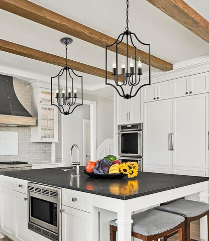 NA 4-Light Farmhouse Chandelier Fixture Rustic Industrial Pendant Lighting Adjustable Height Metal Cage E12 Hanging Lights for Kitchen Island, Dining Room, Living Room, Bedroom, Foyer, Entry