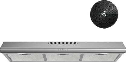 FIREGAS Under Cabinet Range Hood 36 inch with Ducted/Ductless Convertible, Slim Kitchen Vent Hood, LED Light, 3 Speed Exhaust Fan, Reusable Aluminum Filter, Push Button,Charcoal Filter