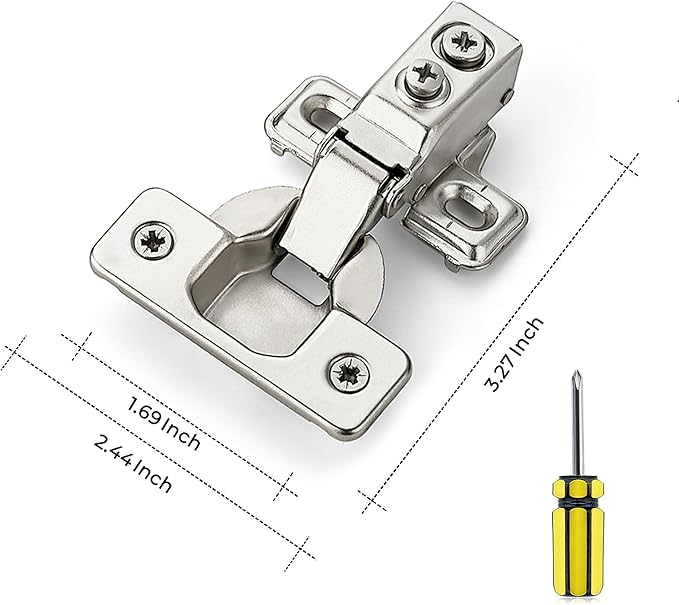 Ravinte 50 Pack 25 Pairs 5/8 Inch Overlay Brushed Nickel Short Arm Kitchen Cabinet Hinges,Soft Close 105 Degree Concealed Hinges with Screwdriver and Mounting Screws Used for Face Frame Door