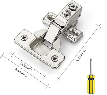 Ravinte 2 Pack 1 Pairs 5/8 Inch Overlay Brushed Nickel Short Arm Kitchen Cabinet Hinges,Soft Close 105 Degree Concealed Hinges with Screwdriver and Mounting Screws Used for Face Frame Door