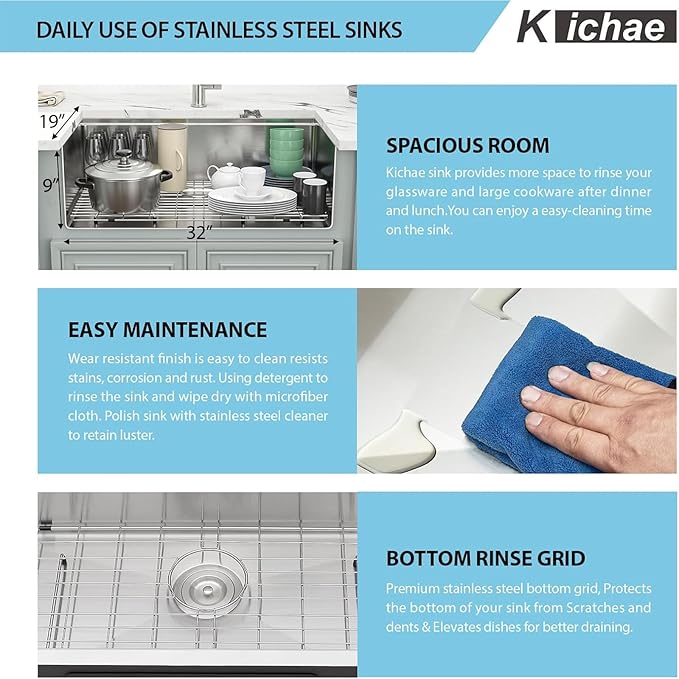 32 Kitchen Sink Undermount Workstation - Kichae 32x19 Undermount Kitchen Sinks Ledge Workstation 16-Gauge Stainless Steel Deep Single Bowl Under Counter Handmade Basin