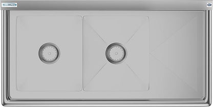 KoolMore 2 Compartment Stainless Steel NSF Commercial Kitchen Prep & Utility Sink with Drainboard - Bowl Size 14" x 16" x 11", Silver