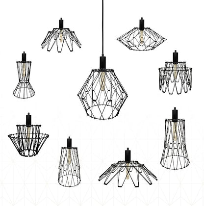 Royal Designs, Inc. Foldable Industrial Metal Pendant Light with Adjustable 7 ft Long Lamp Cord & Canopy, Create 9 Different Shapes, Black, Single