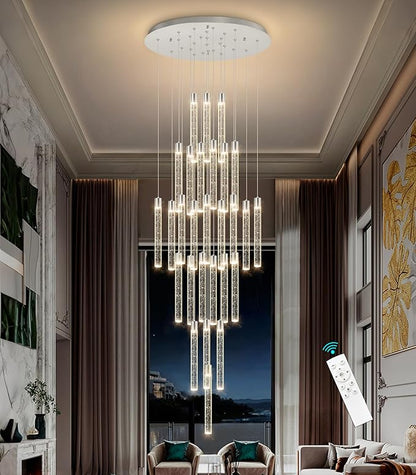 28-Light Long Large Modern Led Crystal Chandeliers Modern Spiral Chandeliers High Ceilings Chandelier for Staircase Foyer Chrome