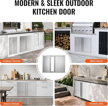 VEVOR BBQ Access Door - 31" W x 24" H Stainless Steel Flush Mount Vertical Door with Recessed Handles,for BBQ Island, Grilling Station, Outside Cabinet
