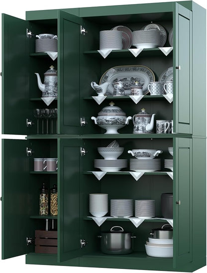 Palace Imports Solid Wood Kitchen Pantry Cabinet 71.5" Tall, 48.5" Wide – Freestanding Storage Cupboard with Adjustable Shelves – Green, Renewable Eco-Friendly 100% Wood, Made in Brazil