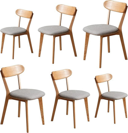 Solid Wood Dining Chairs Set of 6, Curved Back with Padded Seat, Mid-Century Modern Style, Heavy Duty 400 lbs Capacity, Natural Oak Chairs for Dining Room, Kitchen, Office or Commercial Use