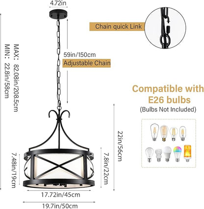 Drum Chandelier Round Farmhouse Chandeliers 6-Light Modern Chandelier Light Fixture Entryway 19.7" Industria Light Fixture Hanging for Dining Room Living Room Kitchen