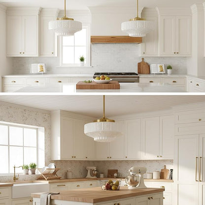 Vintage Milk Glass Pendant Light Fixture, 11.8" White Flowers Glass Chandelier, Antique Pendant Lights for Kitchen Island Lighting, Hallway, Bedroom, Dining Room, E26 Bulb Included (White, 11.8)