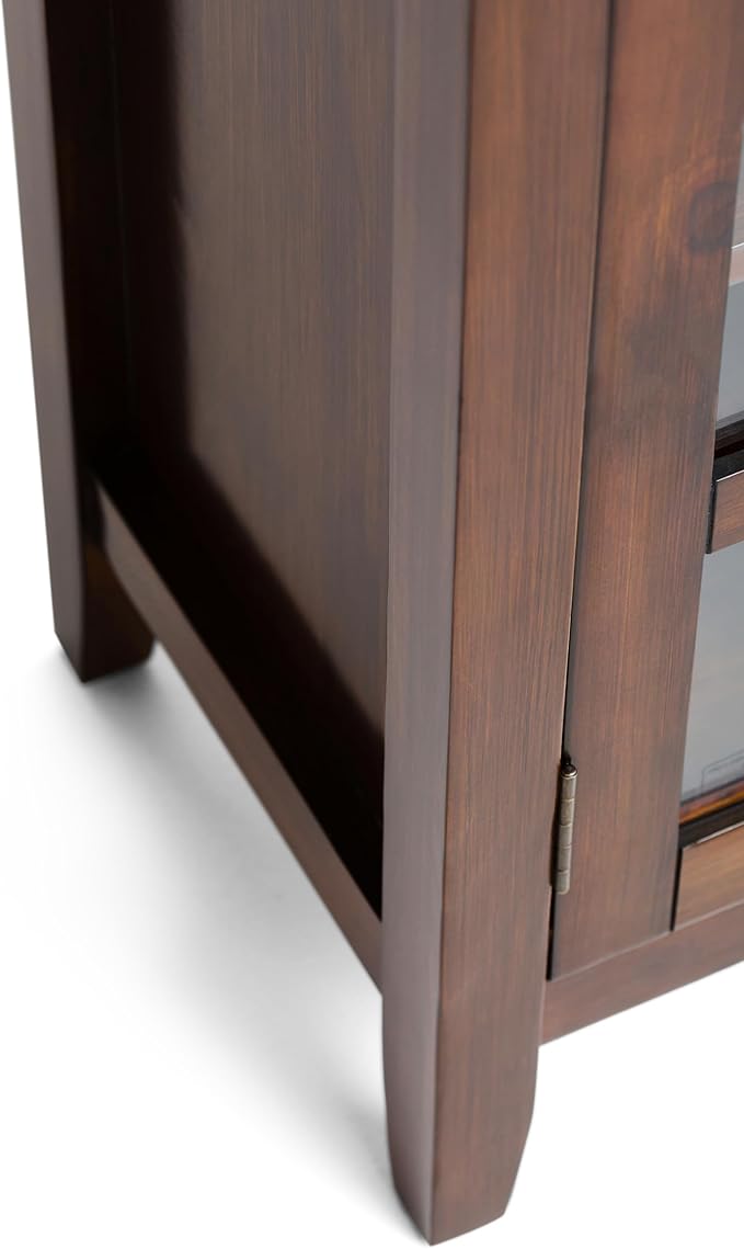 SIMPLIHOME Artisan Storage Cabinet - 38 inch Wide Solid Wood Medium Cabinet in Russet Brown, Transitional Accent Cabinet for Living Room or Dining Room with Glass Doors and Adjustable Shelves