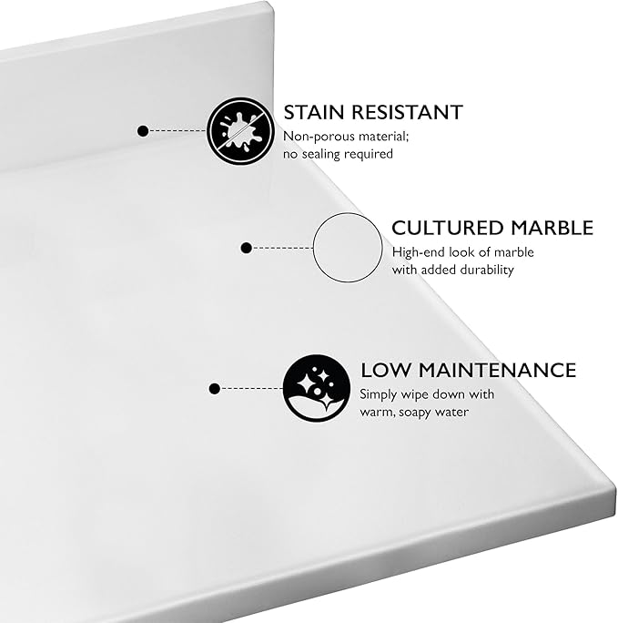 Design House Cultured Marble Vanity Top, 43 in W x 22 in D, Integrated 4 in Centerset Oval Sink & Backsplash, Solid White, 586156