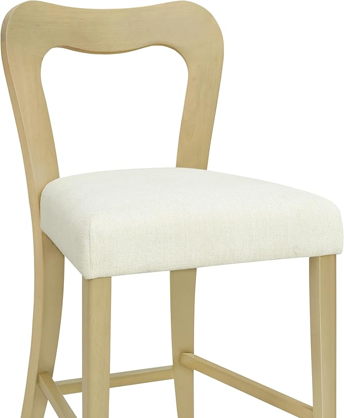 Counter Stools Without Arms Set of 2 (Light Ash + Beige) - Solid Rubberwood Frame & Fabric Seat, Ergonomic Curved Back, 300LBS Capacity for Kitchen Island, Dining Room, Home Bar