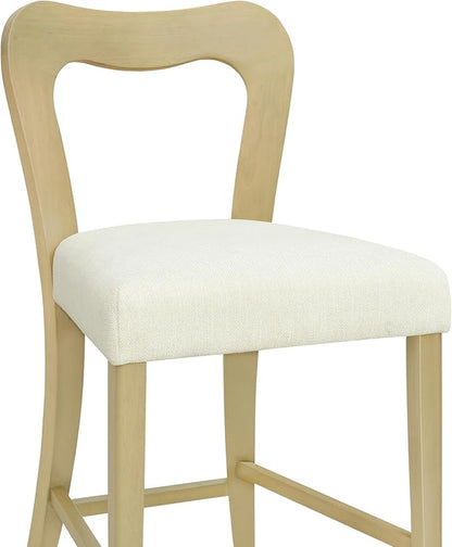 Counter Stools Without Arms Set of 2 (Light Ash + Beige) - Solid Rubberwood Frame & Fabric Seat, Ergonomic Curved Back, 300LBS Capacity for Kitchen Island, Dining Room, Home Bar