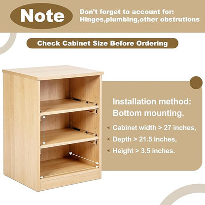 26" Pull Out Cabinet Drawer (Fits 27" Cabinet Opening), Wood Slide Out Cabinet Shelf Organizer with Ball Bearing Slides, Clear Lacquer Finish, Heavy Duty Kitchen Cabinet Pull Out Shelves