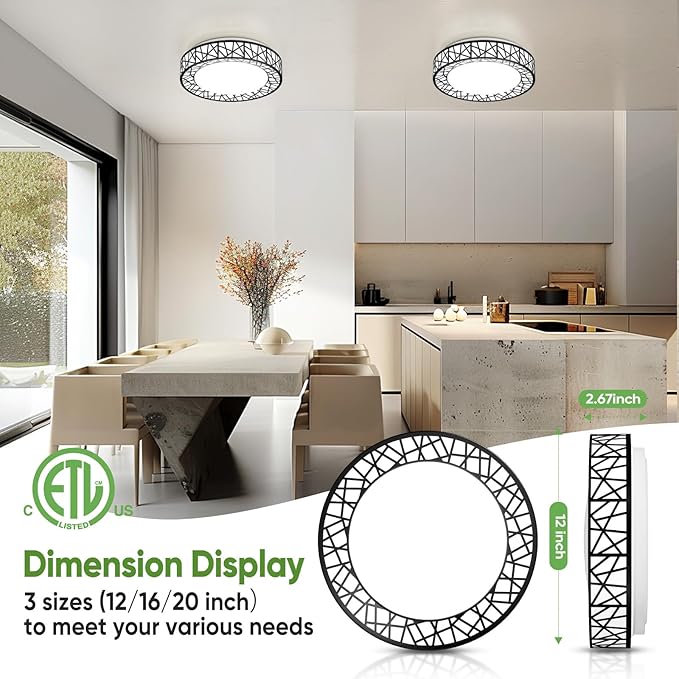 Lightania 12 Inch Flush Mount Ceiling Light, Modern Black LED Ceiling Light Fixture, 20W 1400LM 2700-6500K Adjustable, Dimmable Ceiling Lights for Bedroom, Kitchen, Hallway, Bathroom, ETL Listed