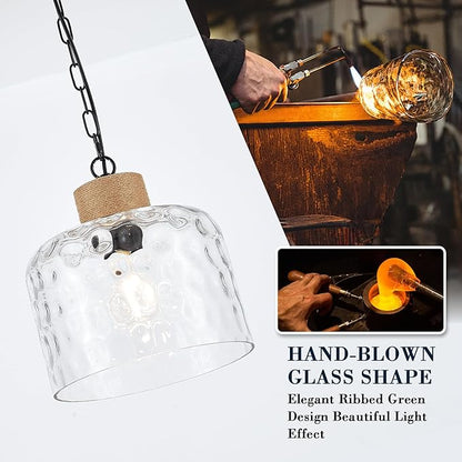 VILUXY Large Hammered Glass Pendant Light Farmhouse Dome Pendant Lighting Hand-Blown Hammered Glass Shade Black Adjustable Ceiling Hanging Light for Kitchen Island Dining Room Hallway, UL Listed