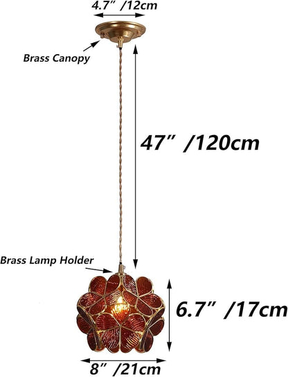 Bieye L10745 Petals Tiffany Style Stained Glass Ceiling Pendant Light with 8-inch Wide Lampshade (Textured Amber, 8" Cherry Blossom)