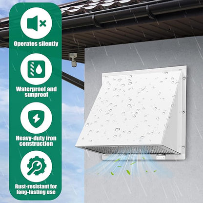 8 Inch Wall Vent Cover with Hood for Kitchen Range Hood Dryer Duct, White