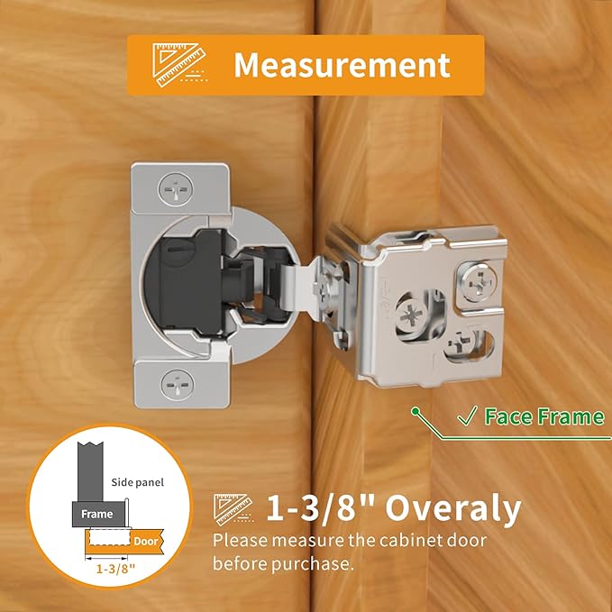 Chibery 50 Pack 1-3/8" Overlay 4D Soft Close Concealed Hinges for Face Frame Door, Adjustable Closing Speed, Smooth Slow Self Close Hinges, Satin Nickel, 105° Open Angle Stainless Steel Cabinet Hinges
