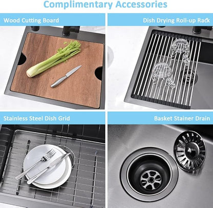 21 Drop In Sink-Bokaiya 21x20 Inch Small Drop In Bar Sink Black Stainless Steel Outdoor Rv Sink 16 Gauge Top Mount Single Bowl Small Kitchen Sink with Cutting Board