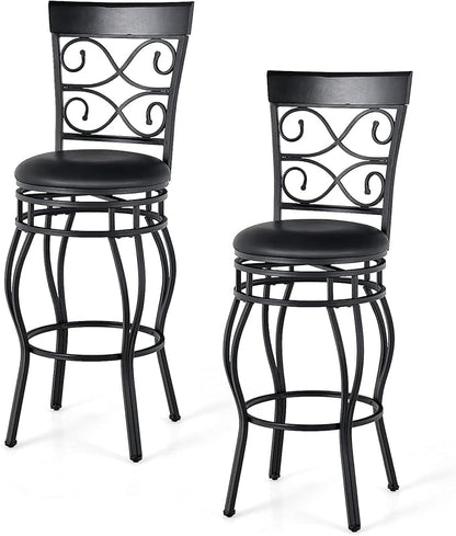 WATERJOY Retro Bar Chairs Set of 4, 360 Degree Swivel Padded Bar Stools Leather Seat Bistro Dining Kitchen Pub Metal Chairs