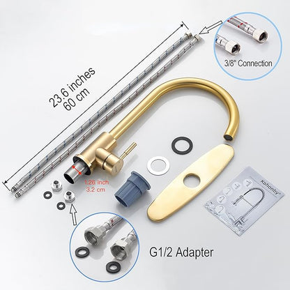Single Handle High Arc Brushed Gold Kitchen Faucet Stainless Steel Commercial Single Hole Kitchen Sink Faucet, Modern One Hole Bar Sink Faucet with Deck Plate