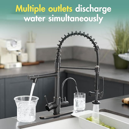 Fapully 3 in 1 Kitchen Faucet with Water Filler and Pull Down Sprayer, Oil Rubbed Bronze Commercial Kitchen Sink Faucet with Drinking Water Faucet for 1 or 3 Hole