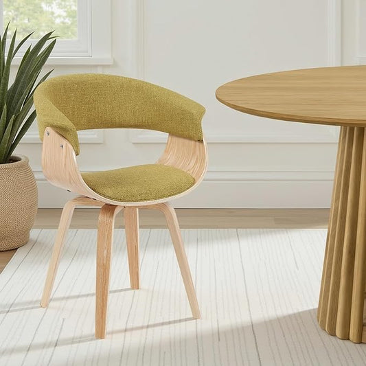 Armen Living Summer Mid-Century Upholstered Dining Chair in Green and Patterned Oak Finish