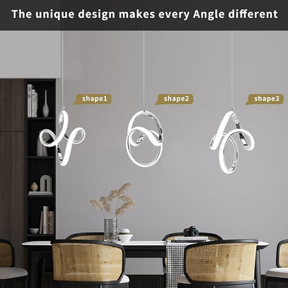 Modern Led Pendant Light 5500K Cold White Kitchen Island Pendant Light Fixtures Adjustable Height Led Pendant Lamp for Kitchen Island Dining Room Hanging Light, 2 Pack (Chrome)