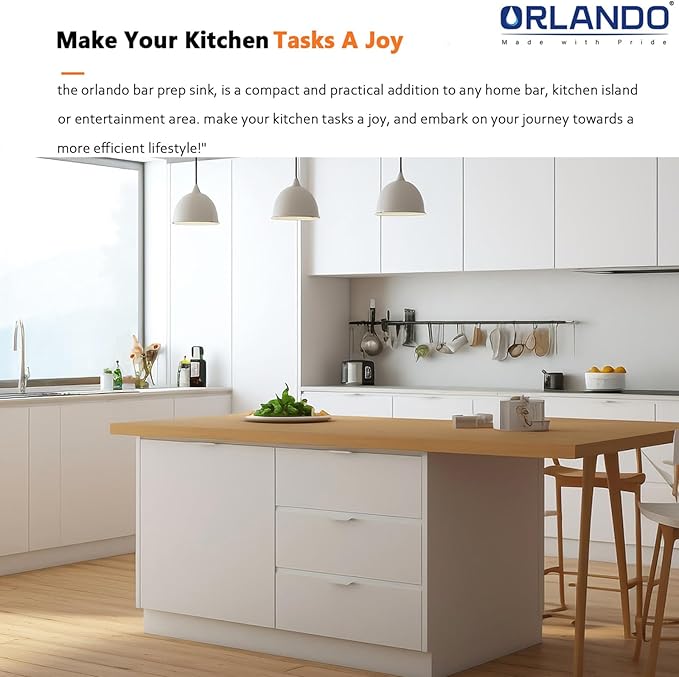 13 Inch Undermount Bar Sink, ORLANDO 13'' x 15'' Stainless Steel Bar Sink 18 Gauge Handmade Undermount Single Bowl Small Kitchen Sink with Strainer