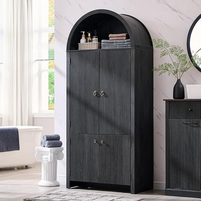 IFBUY 71" Tall Arched Bathroom Storage Cabinet, Modern Fluted Storage Cabinet w/Doors, 3 Adjustable Shelves, 6 Door Shelves, Wood Freestanding Cabinet for Bathroom, Entryway, Hallway, Dark Grey