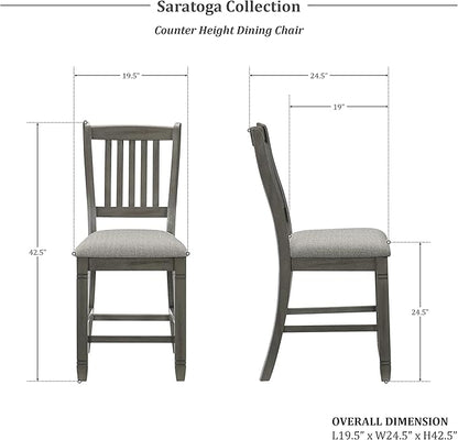 Lexicon Counter Height Stools Set of 2 - Saratoga Kitchen Counter Stools Upholstered Foam Padded Seat, Slat Back, Solid Wood Frame, Farmhouse Rustic Chair, Easy Assembly, 24.5" SH, Antique Grey